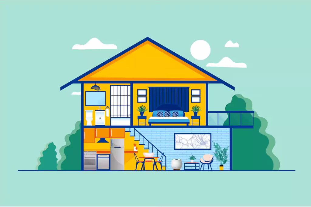 What You Need To Know About Indoor Air Purifiers And How They Help Protect Your Home 2 An illustration of a house interior featuring a homepure zayn indoor air purifier unit in the living room on the ground floor.