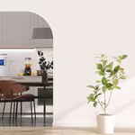 An inviting kitchen scene, complete with greenery, a dining area, fresh orange juice, and HomePure Viva, promoting a healthy kitchen lifestyle.