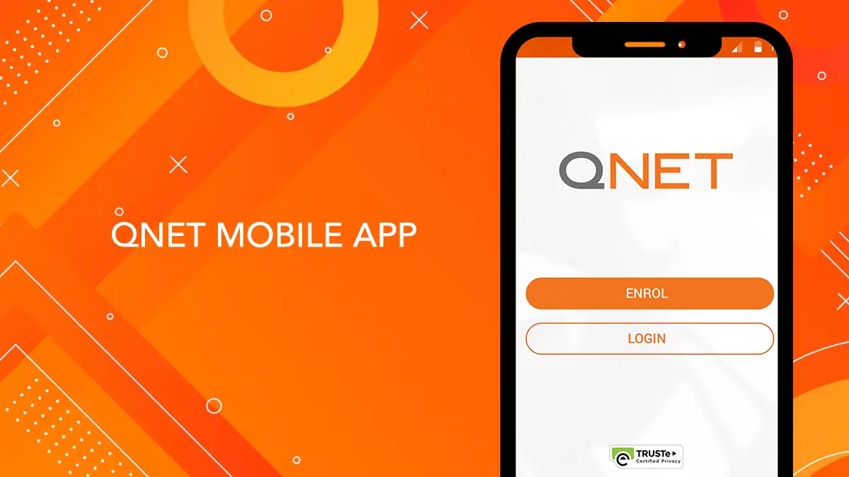 A preview of the QNET Mobile App log in screen